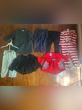 Baby Bgosh Toddler Gray Coat with Gold Buttons&Red Sweater Set Size 3&12 months